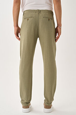 Pileli Bağcıklı Casual Keten Pantolon