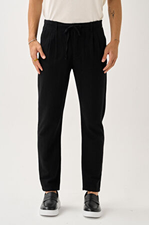 Pileli Bağcıklı Casual Keten Pantolon