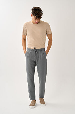 Regular Fit Beli Lastikli Keten Pantolon