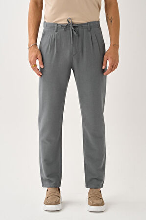 Regular Fit Beli Lastikli Keten Pantolon