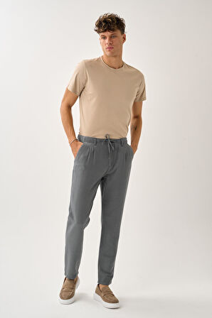 Regular Fit Beli Lastikli Keten Pantolon