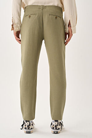 Regular Fit Beli Lastikli Keten Pantolon