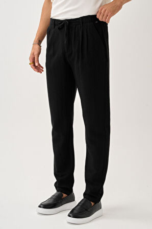 Regular Fit Beli Lastikli Keten Pantolon