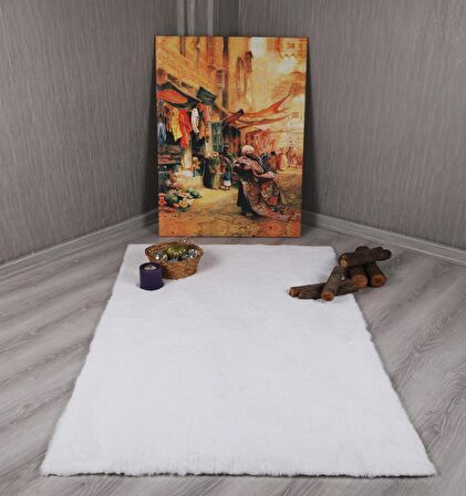 Dekoratif Tavşan Tüyü Ultra Yumuşak Peluş Kaymaz Halı Yolluk
