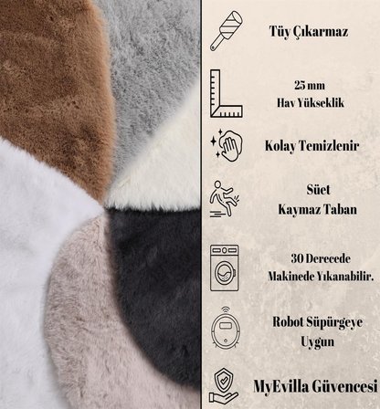 Tavşan Tüyü Dekoratif Ultra Yumuşak Post Peluş Kaymaz Halı