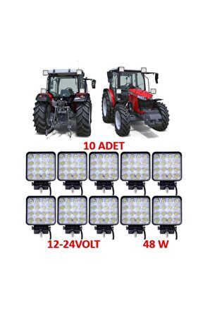10 Adet Off Road Beyaz Işık Sis Farı Lambası 16 Led Kare 12-24v 48 Watt