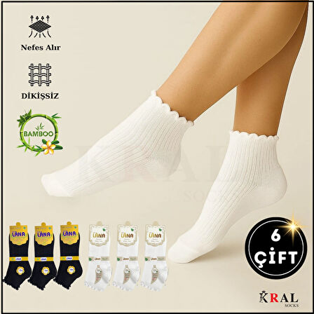 Kadın Bambu Çorap (6 ÇİFT) Fırfırlı Patik Kadın Çorap