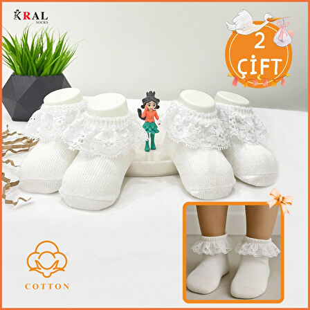 Yeni Doğan 2’li Dantelli Pamuklu Kız Bebek Çorabı