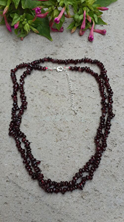 STONEAGE JEWELLERY Lal Doğal Taş Çift Sıra Bayan Uzun Kolye