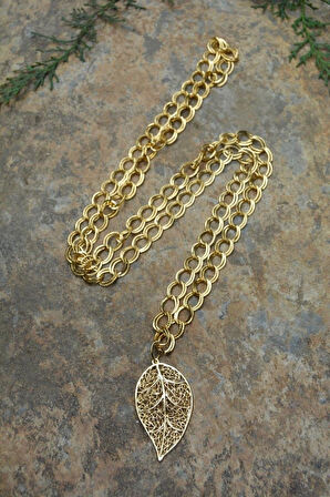 STONEAGE JEWELLERY Altın Kaplama Yaprak Uzun Kadın Kolye