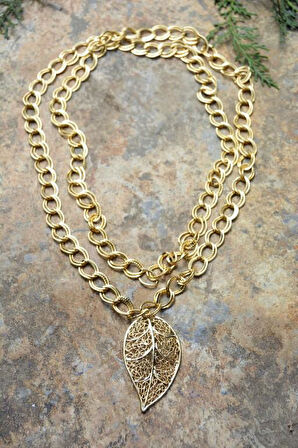 STONEAGE JEWELLERY Altın Kaplama Yaprak Uzun Kadın Kolye