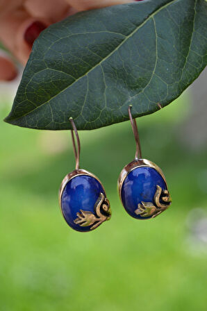 STONEAGE El  Boyaması Çini Yelkenli Kadın Küpe