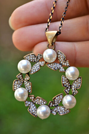 STONEAGE JEWELLERY İncili Kelebek Bayan Kolye