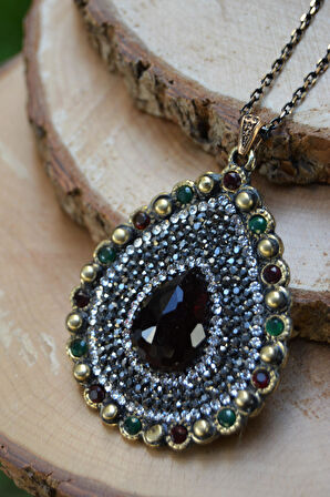 STONEAGE JEWELLERY Bordo Kristal Taşlı Kadın Kolye