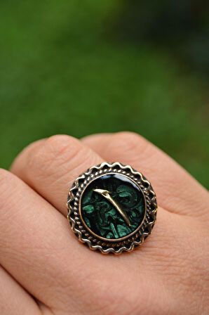 STONEAGE Yeşil Ebru Elif Figürlü Ayarlanabilir Kadın Yüzük