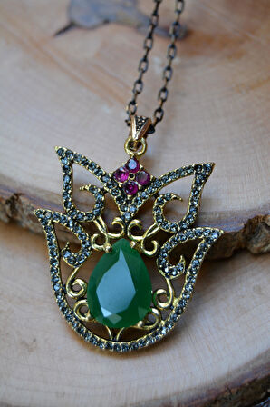 STONEAGE JEWELLERY Kök Zümrüt Otantik Bayan Kolye
