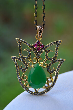 STONEAGE JEWELLERY Kök Zümrüt Otantik Bayan Kolye