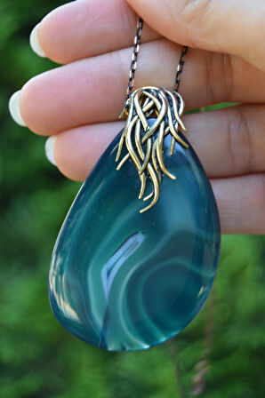 STONEAGE Dantelli Akik Doğal Taş Kolye