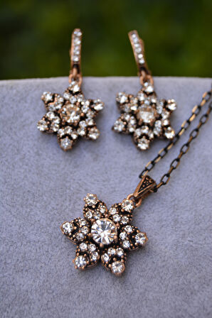 STONEAGE Kar Tanesi Kadın Kolye ve Küpe Seti Zincir Hediyeli