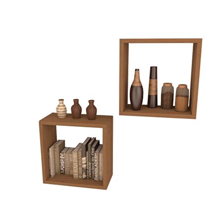 2 Lİ KARE RAF SET  BAMBU ( PARLAK )