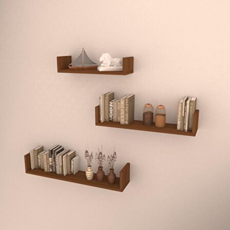 3 LÜ BOLERA DUVAR RAF SETİ HARELİ CEVİZ (MAT)