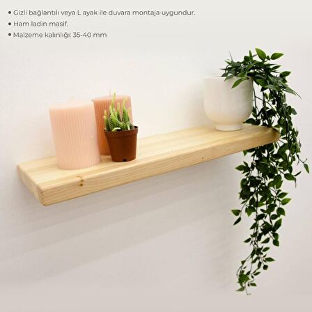 MASİF LADİN DUVAR RAFI HAM 40 CM X 18 CM
