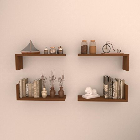 4 LÜ L RAF SET (  45 CM )  HARELİ CEVİZ (MAT)