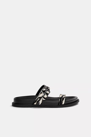 ALLBUCKS PULL & BEAR LEOPAR ZEBRA DESENLİ %100 DERİ SANDALET TERLİK ABPNB3782