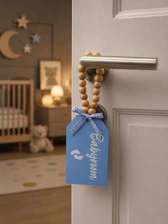 Bebek Odası Kapı Kolu Aksesuarı Doğal Ahşap Boncuklu Kapı Süsü Yenidoğan Hediyelik Dekor (25x8 CM)