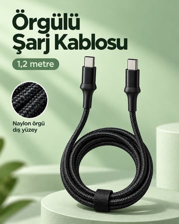 Type C to Type C LED Işıklı Şarj Kablosu 1,2 Metre