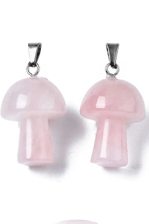 Sertifikalı Mantar Model Pembe Kuvars Taşı Kolye (Gümüş Aparatlı)