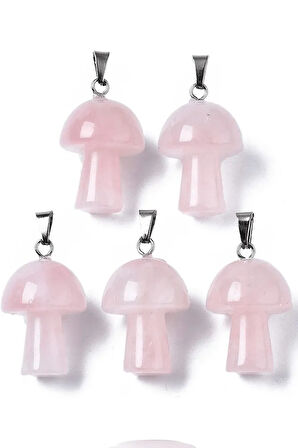 Sertifikalı Mantar Model Pembe Kuvars Taşı Kolye (Gümüş Aparatlı)