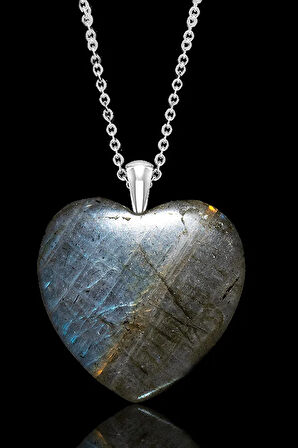 Sertifikalı Kalp Kesim Labradorit Taşı Kolye