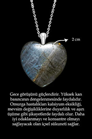 Sertifikalı Kalp Kesim Labradorit Taşı Kolye