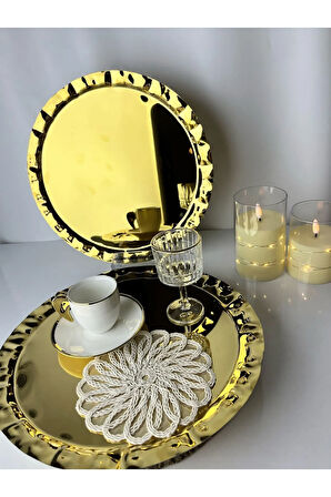 1 ADET ÇAY TEPSİSİ GOLD İŞLEME TASARIM TEPSİ ÇAY SUNUM TEPSİSi 1 ADET