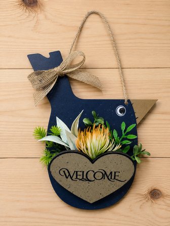 Kuş Figürlü Welcome Kapı Süsü Yapay Çiçekli Ahşap Kapı Dekoru Ev Giriş Süsü (23 cm)