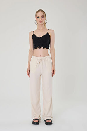 Kadın Taş Keten Karışımlı Bol Kesim Pantolon