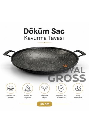 Döküm Sac Kavurma Tavası 34 cm Çift Kulplu Izgara ve Et Pişirme Tavası