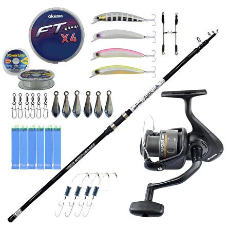 YekOutdoor Okuma Surf Kamışı Seti Okuma Aria Tele Surf 4,20 cm 100-250 gr Surf Kamışı &Okuma Revenger RV-65 FD Olta Makinesi