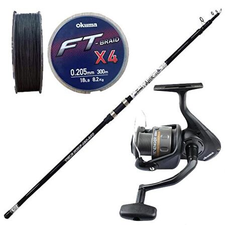 YekOutdoor Okuma Surf Kamışı Seti Okuma Aria Tele Surf 4,20 cm 100-250 gr Surf Kamışı &Okuma Revenger RV-65 FD Olta Makinesi