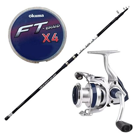 YekOutdoor Okuma Surf Kamışı Seti Okuma Aria Tele Surf 4,20 cm 100-250 gr Surf Kamışı &Okuma ARIA-6000a Painting Silver 1BB Olta Makinesi