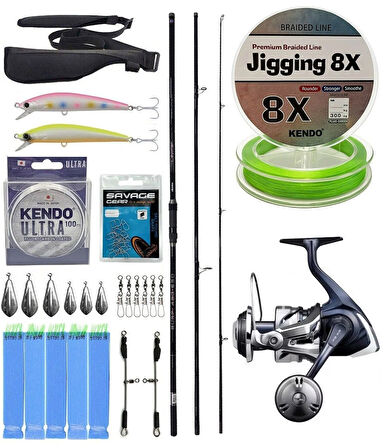 YekOutdoor Yüksek Performans Okuma Ceymar Surf 4,30 m 100-250 gr 3 Parça Surf Kamışı&Shimano Twin Power 8000 SW C PG Jig Olta Makinesi