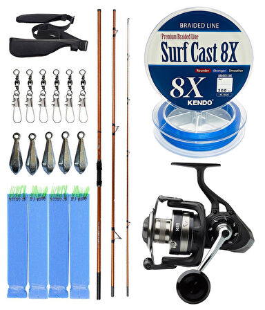 YekOutdoor Profesyonel Olta Seti Okuma Trio Rex Surf 450cm 120-250 gr 3 Parça Surf Kamışı&Savage Gear SGS8 8000 FD 8+1BB Olta Makinesi