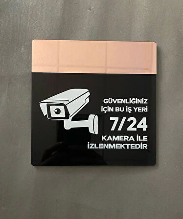 Rosegold Aynalı Güvenlik Kamerası Uyarı Tabelası