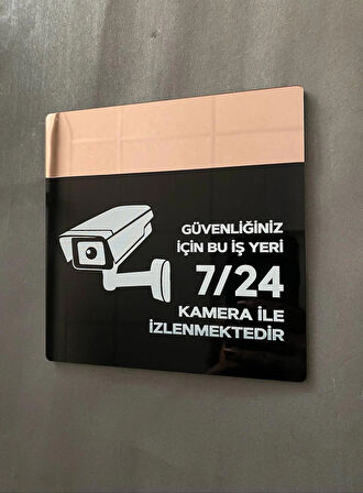 Rosegold Aynalı Güvenlik Kamerası Uyarı Tabelası
