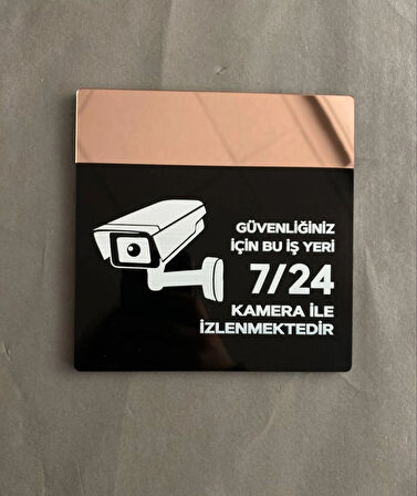 Rosegold Aynalı Güvenlik Kamerası Uyarı Tabelası