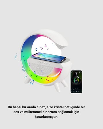 RGB Işıklı Kablosuz Şarjlı Hoparlör – FM Radyolu Akıllı Gece Lambası