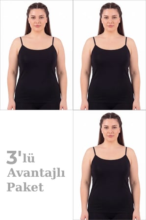 Özel Üretim Konforlu Esnek Kullanım Kadın Büyük Beden İp Askılı Atlet 3'lü Paket