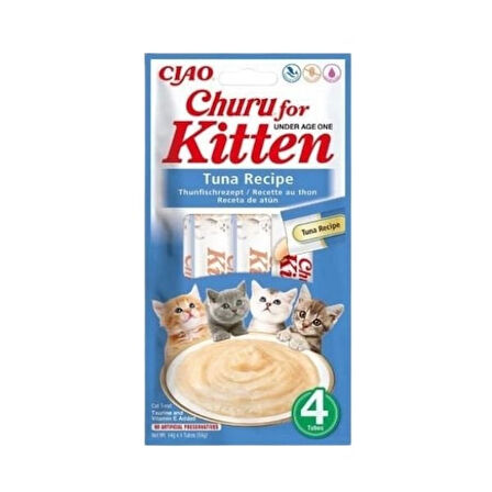 Inaba Ciao Churu Kitten Tuna Balıklı Yavru Kediler için Sıvı Kedi Ödül Maması 14 Gr 4 Adet