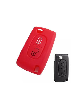 Citroen Berlingo Xsara Picasso C2 C3 C4 C5 C6 C8 Uyumlu 2 Tuş Silikon Anahtar Koruma Kılıf Kırmızı